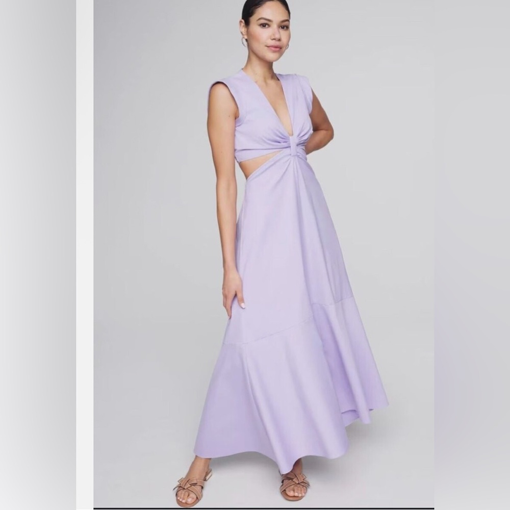 White House Black Market WHBM Lavender cut out midi cap sleeve dress